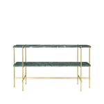 GUBI TS Console table 120x30x72 cm Green guatemala marble, brass legs, 2 marble shelves