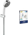 GROHE Vitalio Comfort 100 & QuickGlue S1 - Wall Mount Hand Shower Set (3 Spray Hand Shower 10cm, Water Saving Technology and Anti-Limescale System, Hose 1.75m, Universal Wall Holder), Chrome, 26176000