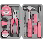 24-delars Rosa Verktygssats – Mini DIY Hushållsset med Grundläggande Handverktyg Kompakt Verktygslåda för Damers DIY-projekt och Vardagsbruk