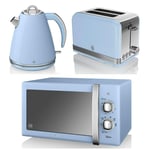 Swan Kitchen Appliance Retro Set - 20L Manual Blue Microwave, 1.5 Litre Blue Jug Kettle & Blue 2 Slice Modern Toaster Set
