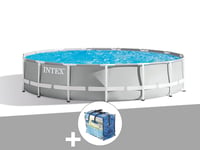 Kit piscine tubulaire Intex Prism Frame ronde 4,57 x 1,07 m + B?che ? bulles