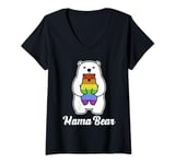 Womens Mama Bear Rainbow Pride Gay Flag LGBT Mom Ally Women Gift V-Neck T-Shirt
