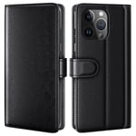 iPhone 15 Pro Plånboksfodral i Äkta Läder, Svart