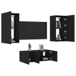 vidaXL 4 Piece TV Wall Units with LED Black Engineered Wood UK GF0