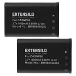EXTENSILO 2x Batteries remplacement pour Casio NP-90, NP-90DBA pour appareil photo, reflex numérique (1800mAh, 3,7V, Li-ion)