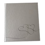 Gæstebog i hvid lærred med sølvtryk hjerter, 4000410