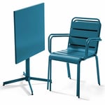 OVIALA Oviala - Ensemble table de jardin carrée et 2 fauteuils métal bleu pacific Palavas Bleu