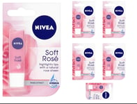 Nivea Soft Rose Long-Lasting Moisture Intensive Caring Lip Balm 4.8g / Pack Of 6