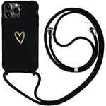 Coque avec Cordon compatible avec iPhone 15 Pro Max, MoEvn Coque de Cellulaire Corde Liquide Silicone Étui en Motif Coeur d'amour avec Réglable Collier Lanyard Housse pour iPhone 15 Pro Max 6.7", Noir