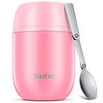 WayEee Food Flask, Food Flask for Hot Food Stainless Steel King Food Jar with Folding Spoon-450ml (Pink)