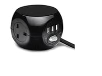 3 Way Black Cube Power Socket with 3 USB Ports & 1.4M Electric Extension Lead