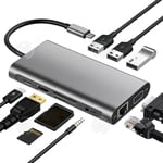 INN Station för flera enheter 10 i 1 USB 3.0 HDMI 4K UHD Gigabit Ethernet-port VGA Snabbladdning PD Effektiv överföring Hub-adapter