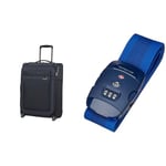 Samsonite Airea - Spinner L Expandable, Suitcase, 78/29 cm, 111.5/120 L, Blue (Dark Blue) & Global Travel Accessories Luggage Strap with Integrated Three Dial TSA Combilock, 190 cm(Midnight Blue)