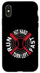 Coque pour iPhone X/XS Hit Hard Run Fast Turn Left Funny Baseball Player Fan Funny