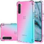 Jhxtech Oneplus Nord Case, Oneplus Nord 5G 2020 Phone Case, Clear Cute Gradient Phone Case Slim Anti Scratch Flexible TPU Cover Shockproof Protective Case for Oneplus Nord (Pink/Green)