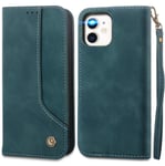 Petocase Compatible iPhone 12 Mini Wallet Case,Slim Folio Flip Protective PU Leather with Card Slot Wrist Strap Stand Holder Soft TPU Back Cover for Apple iPhone 12 Mini 5.4 2020 Turquoise