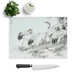 Tempered Glass Chopping Board - Japanese Cranes by The Bamboo by Numata Kashu - Textured Worktop Saver Cutting Board - Heat Resistant, Shatterproof and Hygenic - 28.5 x 20 cm