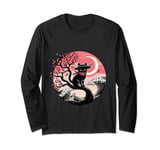 Retro Black Cat Ninja Japanese Moon Wave Kanagawa Men Women Long Sleeve T-Shirt