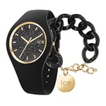ICE-WATCH - Ice Glitter Black - Montre Noire pour Femme avec Bracelet en Silicone - 001349 (Small)+ Chain Bracelet - Black - Bracelet Mailles XL de Couleur Noire (020354)