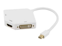 DELTACO DP-MULTI2 - Videoadapter - Mini DisplayPort hane till HD-15 (VGA), DVI-I, HDMI hona - 25 cm - vit