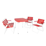 Varax Matgrupp Retro 403 med Bänk set bord + 2st 305 stolar 302 bänk, vit/röd 4403-1003