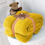 CT Super Soft Teddy Bear Luxurious Warm and Cosy Throws Teddy Fleece Sofa and Bed Blankets (Ochre, Small Double (130x180cm))