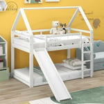 Lit simple lit enfant lit maison lit superposé avec toboggan et échelle, blanc, 90x200cm