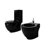 vidaXL Toalettstol och bidé svart keramik inkl. cistern