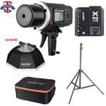 UK Godox AD600BM 2.4G HSS Flash+X2T-O For Olympus+120cm Softbox+ light stand Kit