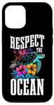 Coque pour iPhone 13 Respect The Ocean Sea Turtle Surfer Plongée Fleurs