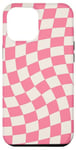 iPhone 15 Plus Beige Pink Wavy Checkered Checkerboard Retro Case