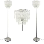 Set of 2 Chrome Floor Lights Standard Lamps With Acrylic Crystal Jewelled Shades