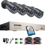 ZOSI 8CH Outdoor CCTV Camera System 5MP Lite H.265+ 1TB DVR + 4pcs 1080P Cameras