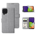 Foluu Galaxy A22 4G Case, Wallet Case Cover Card Holster Canvas Flip/Folio Soft TPU Cover Bumper with Kickstand Ultra Slim Strong Magnetic Closure for Samsung Galaxy A22 4G 2021 (Gray)