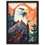 Majestic Bald Eagle Forest Mountain Landscape Graphic Artwork Framed Wall Art Print A4