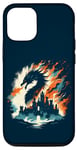 Coque pour iPhone 14 Pro Jeu de fantaisie château de réflexion double exposition Dragon Flamme