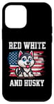 Coque pour iPhone 12 mini Husky drôle, rouge, blanc et husky, le 4 juillet