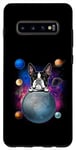 Coque pour Galaxy S10+ Boston Terrier On The Moon Galaxy Funny Dog In Space Puppy