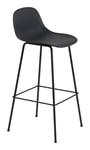 Fiber Bar Stool Tube Base With Backrest 75 cm - Black/Black