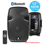 12" Inch Active 2-Way 600W PA Loud Speaker Bluetooth MP3 Moulded ABS DJ Disco