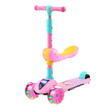 NEWCURLER 2-in-1 Kick Scooter with Removable Seat,4 Height Adjustable Pu Wheels Extra Wide Deck,Step Brake, Lean 2 Turn, Ride on Toys for Children 3 Year Plus,Pink