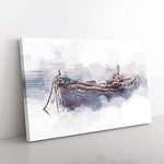 Big Box Art Stranded Boat in The Mist in Abstract Canvas Wall Art Print Ready to Hang Picture, 76 x 50 cm (30 x 20 Inch), White, Grey, Lavender, Brown