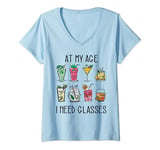 Womens At My Age I Need Glasses Funny Senior Drinking Old Guy Rules V-Neck T-Shirt