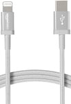 Amazon Basics USB-C to Lightning Cable, Nylon Braided Cord, MFi Certified Charger for Apple iPhone 14 13 12 11 X Xs Pro, Pro Max, Plus, iPad, 1.8 m, Silver