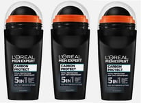 3 x L'Oréal Men Expert 5-in-1 Roll-On Deodorant Against Odours Moisture Bacteria