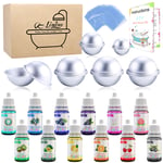 12 Pieces Bath Bomb Mould Set with 12 Soap Colorant, Shrink Wrap Bags - DIY Bath Bombs Making Supplies Kit - Food Grade Skin Safe Bath Bomb Dye for Soap Coloring, Crafting Fizzles - with Instructions