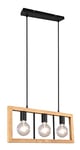 Trio, Suspension, Agra 3xE27, max.10,0 W Bois naturel, couleur de bois, Corps: Métal, noir mat L:60,0cm, L:8,0cm, H:150,0cm IP20,Sans illuminant,Réglable en hauteur