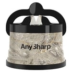 AnySharp Knife Sharpener, Hands-Free Safety, PowerGrip Suction, Safely Sharpens All Kitchen Knives, Ideal for Hardened Steel & Serrated, World's Best, Compact, One Size, Stone Design