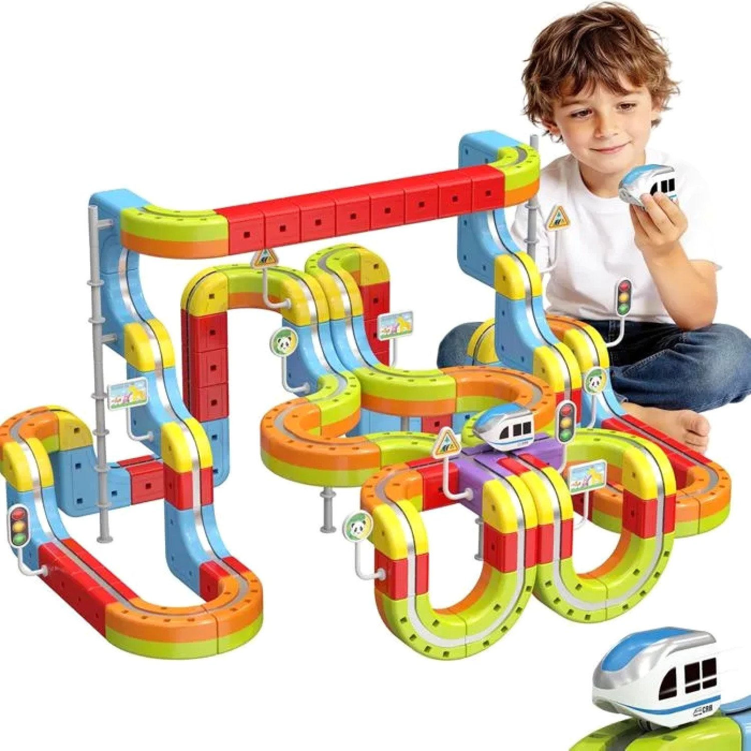 Circuit Voiture Électrique 123Pcs Piste Flexible Créative Train USB Rechargeable Construction Modulable Boucles Ponts Et Acrobatie - Jeux - Jouets