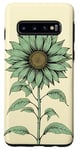 Galaxy S10 Aesthetic Sunflower Line Art Minimalistic Sage Green Case
